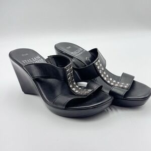 Italian Shoemakers Italy Patent Leather Wedge Heel Espadrille Womens Sandal 7.5M